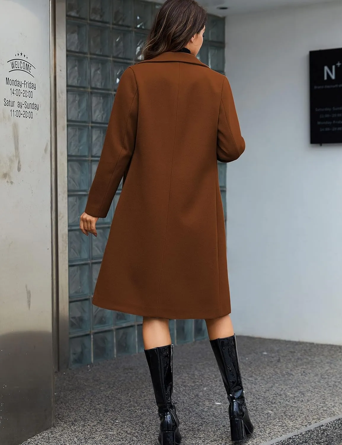 Tanming Women's Notch Lapel Double Breasted Wool Blend Mid Long Pea Trench Coat