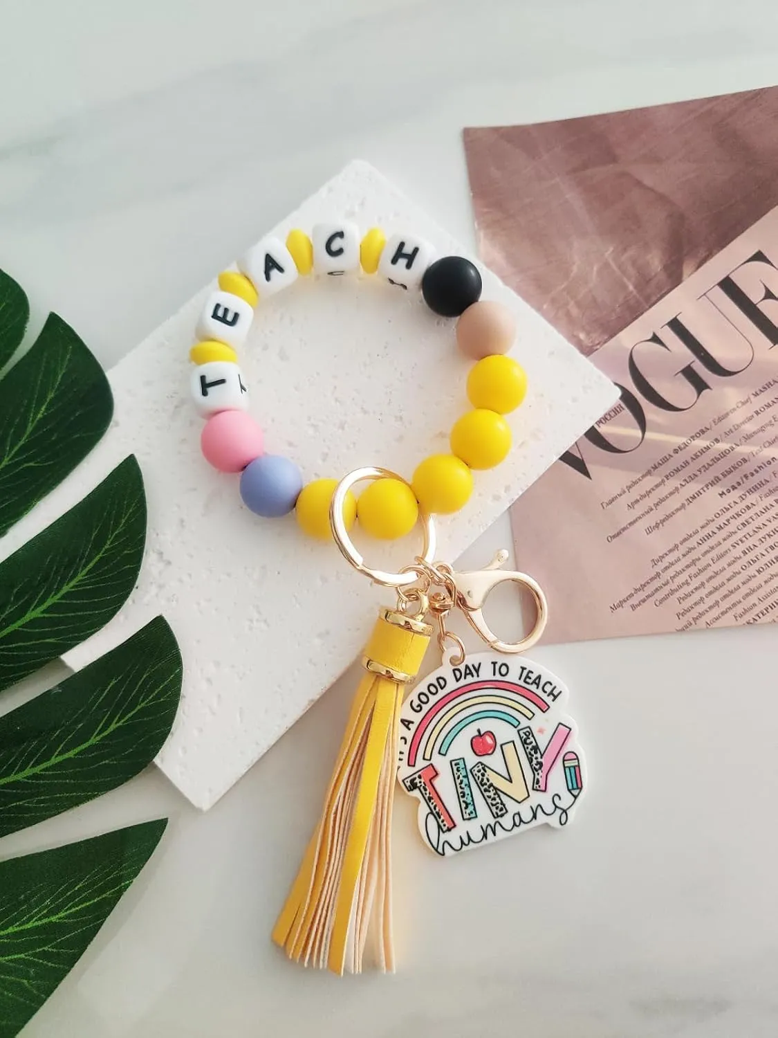 Teacher Appreciation Gifts Silicone Bracelet Keychain Handmade Keyring Wristlet with Leather Tassel Wallet Women