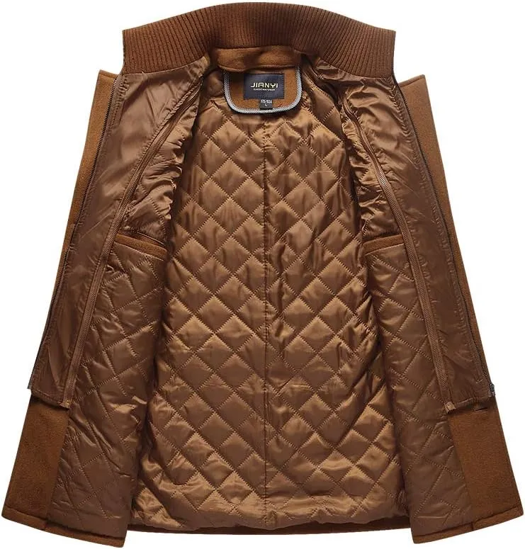 Tebreux Men's Winter Pea Coat Slim Fit Single Breasted Short Wool Jacket Woolen Trench Coat