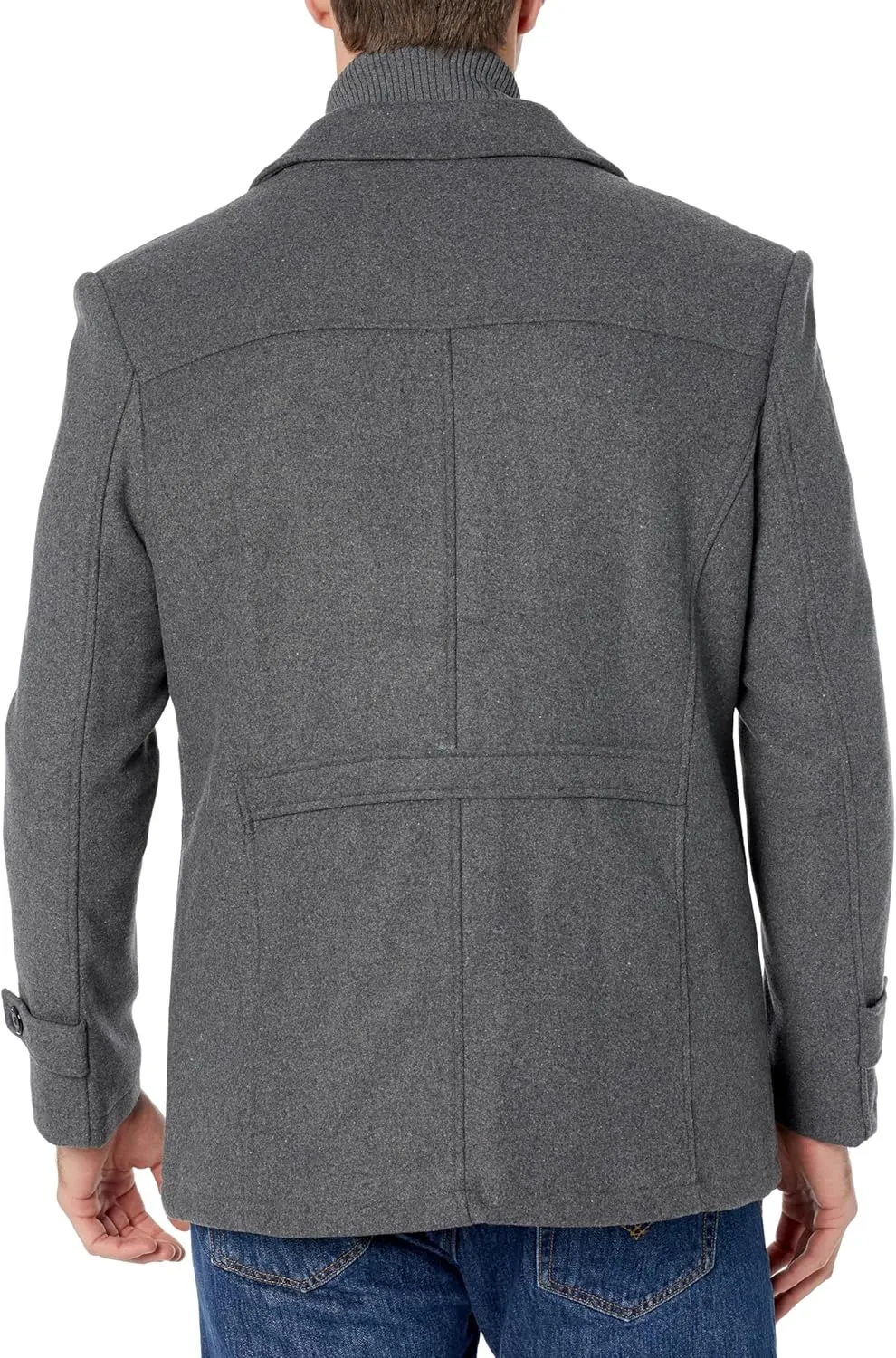 Tebreux Men's Winter Pea Coat Slim Fit Single Breasted Short Wool Jacket Woolen Trench Coat