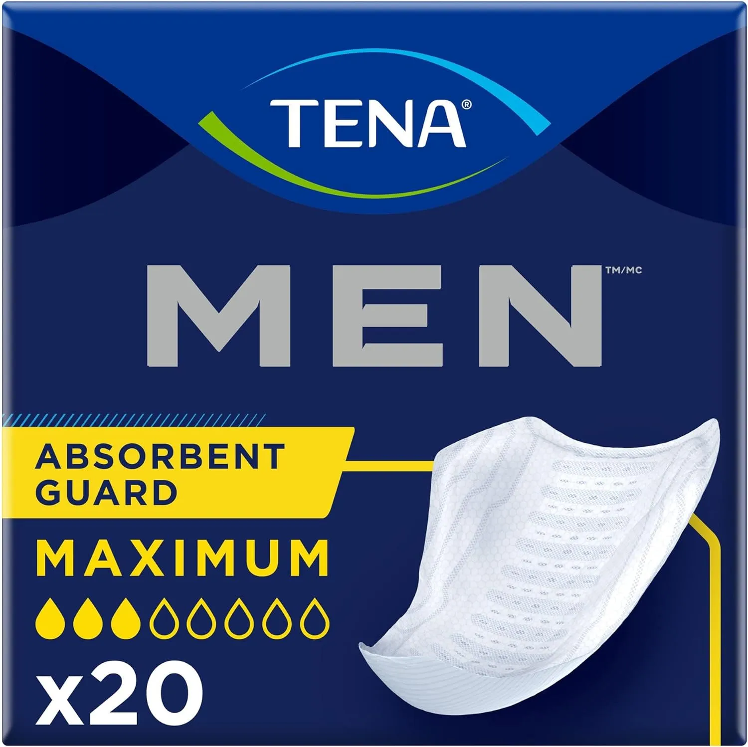 TENA Men Maximum Absorbent Bladder Control Pads, 9.9" Length, Pack of 20