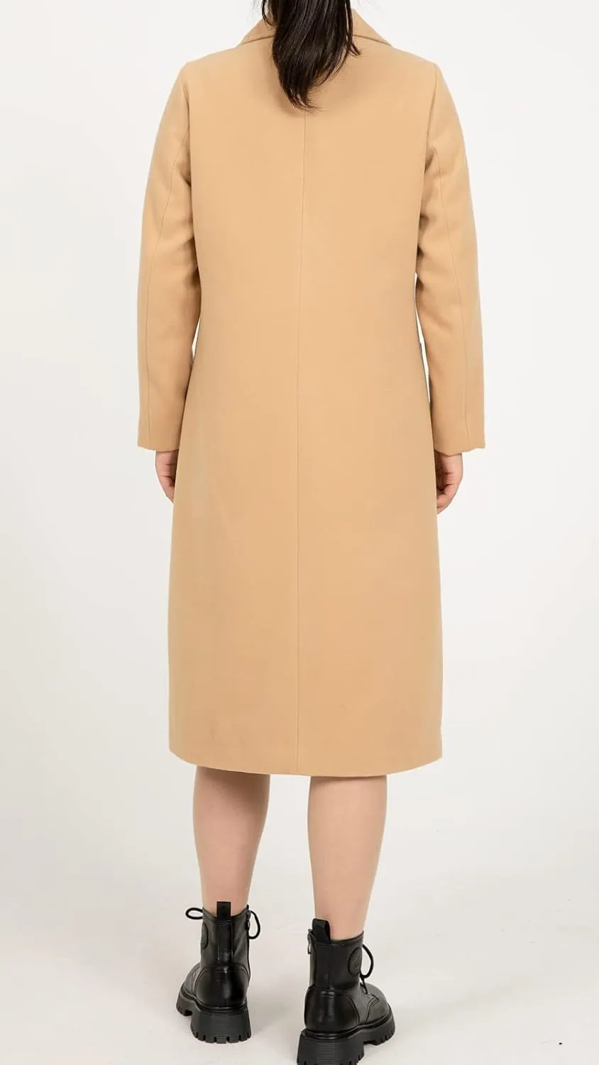 ThCreasa Womens Wool Blend Single Breasted Trench Coat Notch Lapel Winter Peacoat Jacket