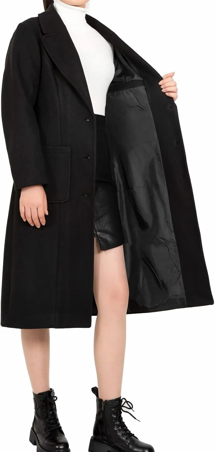 ThCreasa Womens Wool Blend Single Breasted Trench Coat Notch Lapel Winter Peacoat Jacket