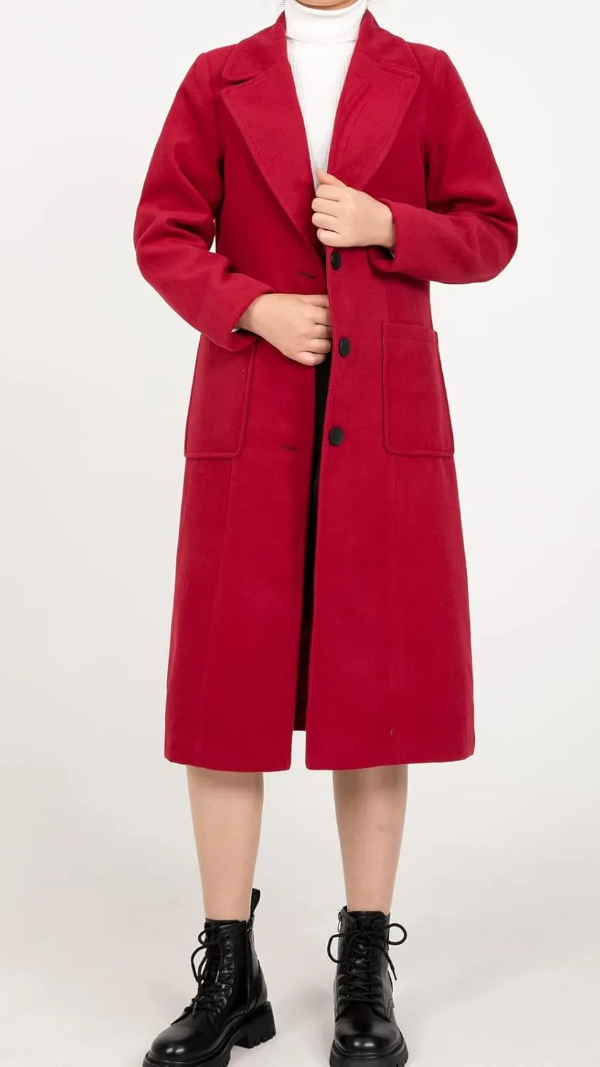 ThCreasa Womens Wool Blend Single Breasted Trench Coat Notch Lapel Winter Peacoat Jacket