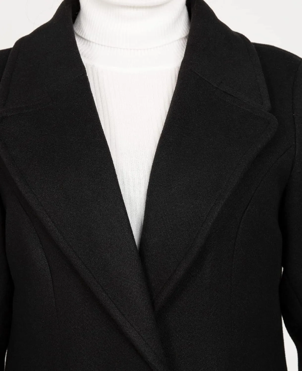 ThCreasa Womens Wool Blend Single Breasted Trench Coat Notch Lapel Winter Peacoat Jacket