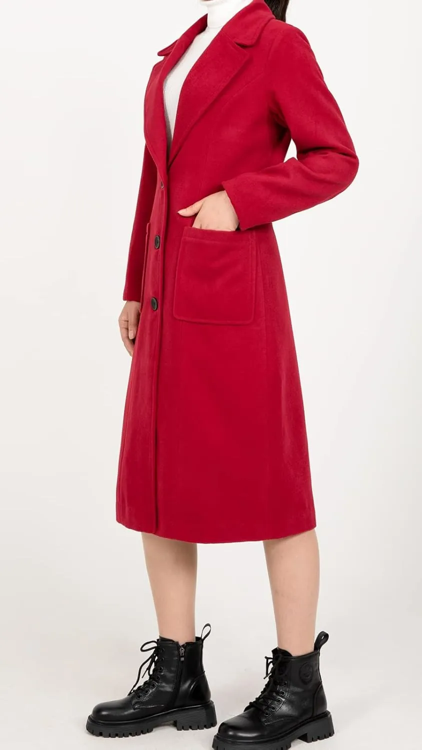 ThCreasa Womens Wool Blend Single Breasted Trench Coat Notch Lapel Winter Peacoat Jacket