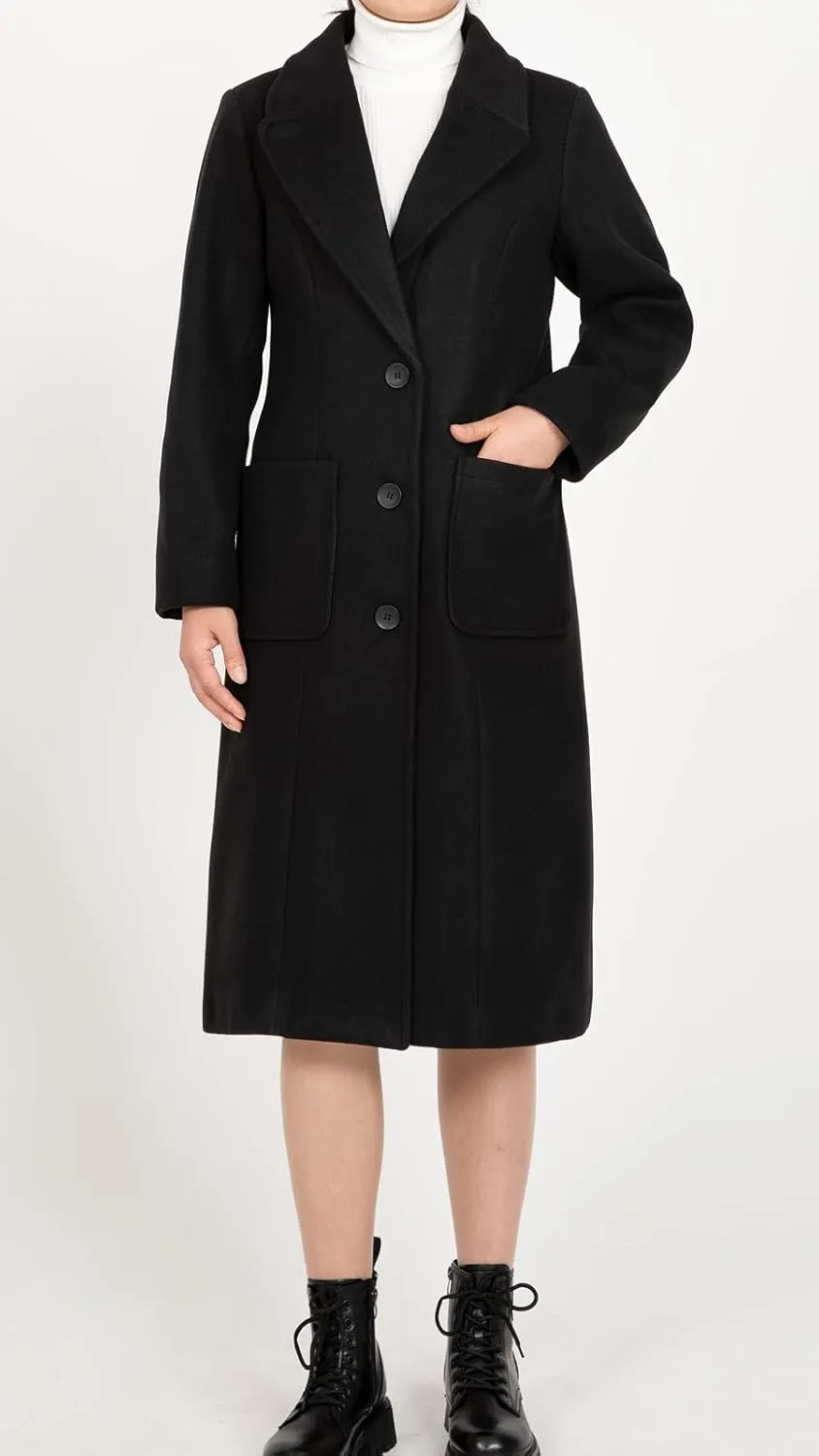 ThCreasa Womens Wool Blend Single Breasted Trench Coat Notch Lapel Winter Peacoat Jacket