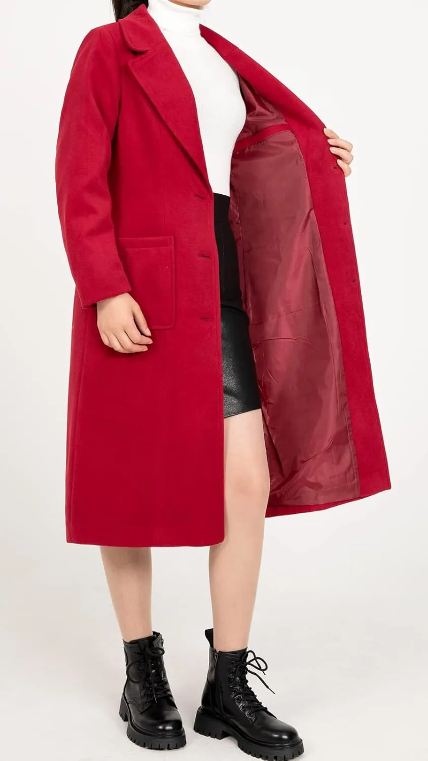 ThCreasa Womens Wool Blend Single Breasted Trench Coat Notch Lapel Winter Peacoat Jacket