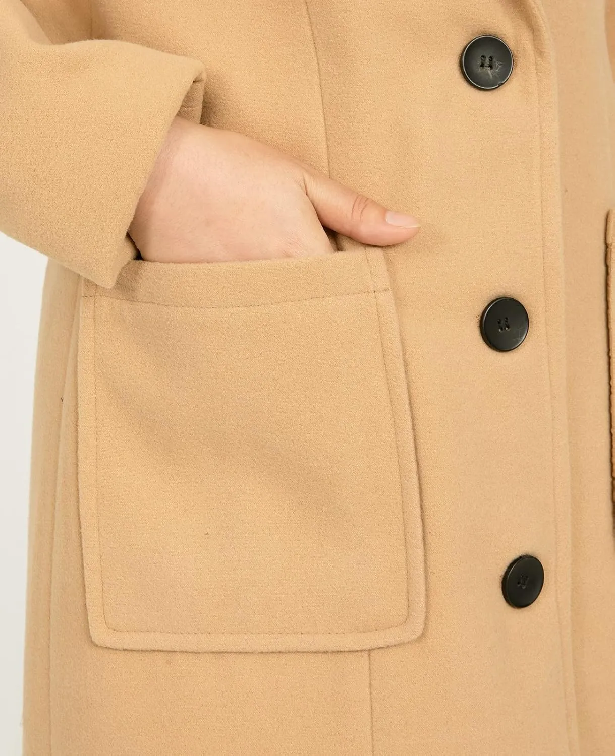 ThCreasa Womens Wool Blend Single Breasted Trench Coat Notch Lapel Winter Peacoat Jacket