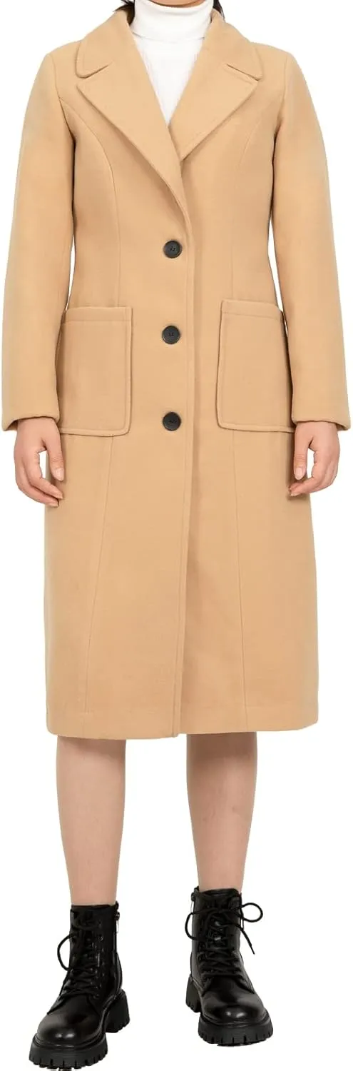 ThCreasa Womens Wool Blend Single Breasted Trench Coat Notch Lapel Winter Peacoat Jacket