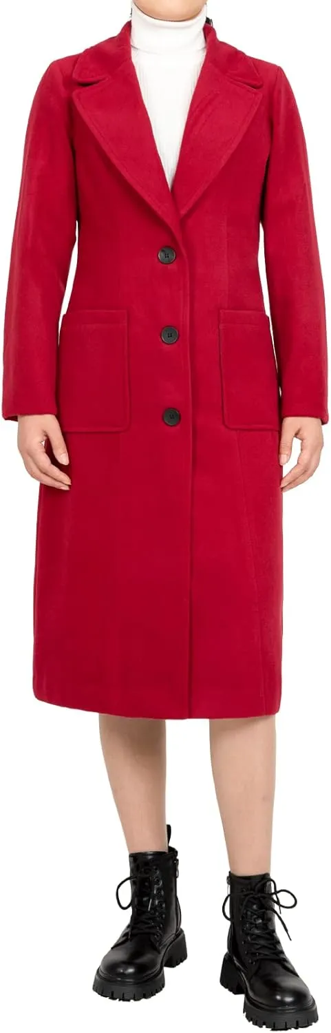 ThCreasa Womens Wool Blend Single Breasted Trench Coat Notch Lapel Winter Peacoat Jacket