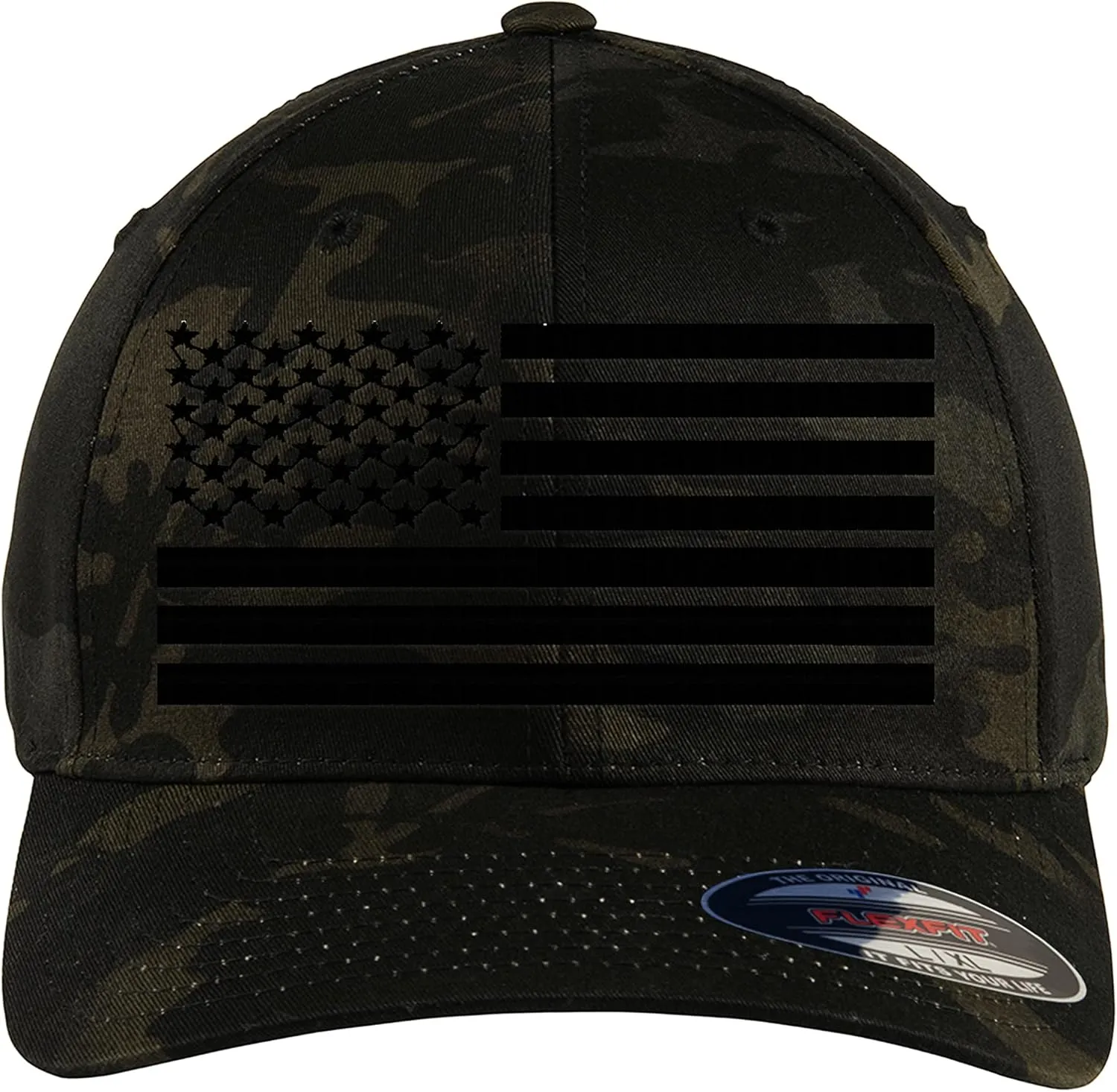 The Blackout American Flag 6277 Flex Fitted Baseball Cap - Custom Embroidered Black USA Flag Flex-Fitted Baseball hat
