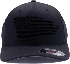 The Blackout American Flag 6277 Flex Fitted Baseball Cap - Custom Embroidered Black USA Flag Flex-Fitted Baseball hat