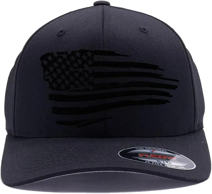 The Blackout American Flag 6277 Flex Fitted Baseball Cap - Custom Embroidered Black USA Flag Flex-Fitted Baseball hat