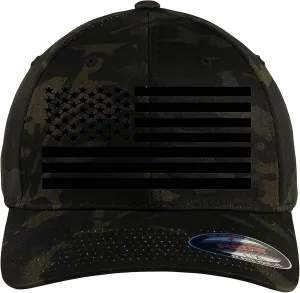 The Blackout American Flag 6277 Flex Fitted Baseball Cap - Custom Embroidered Black USA Flag Flex-Fitted Baseball hat