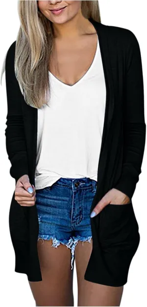 Thin Sweater Cardigan Long V-Neck Womens Ladies Sleeve Pockets Coat Solid Outerwear Light Weight Summer Sweaters