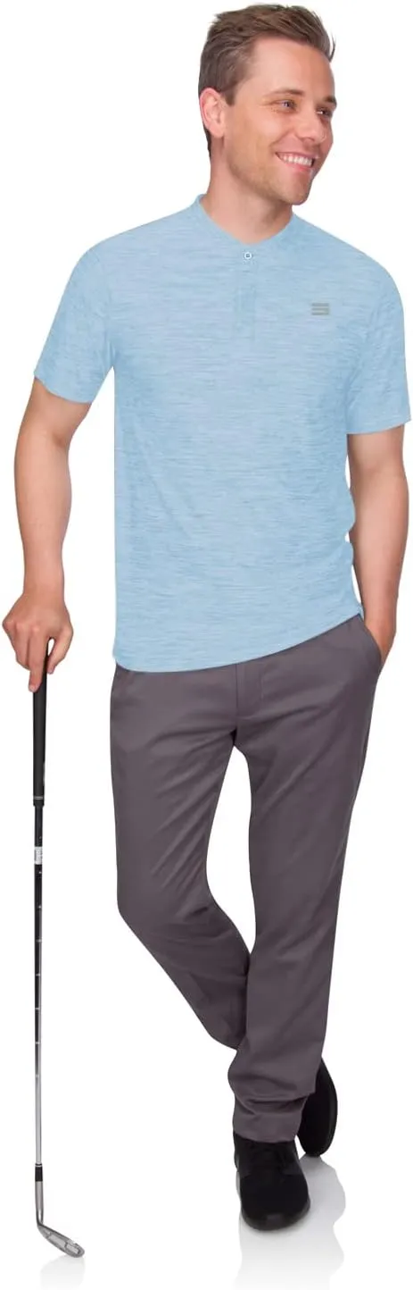Three Sixty Six Collarless Golf Shirts for Men - Quick Dry Short Sleeve T-Shirt with 4-Way Stretch Fabric & UPF 30