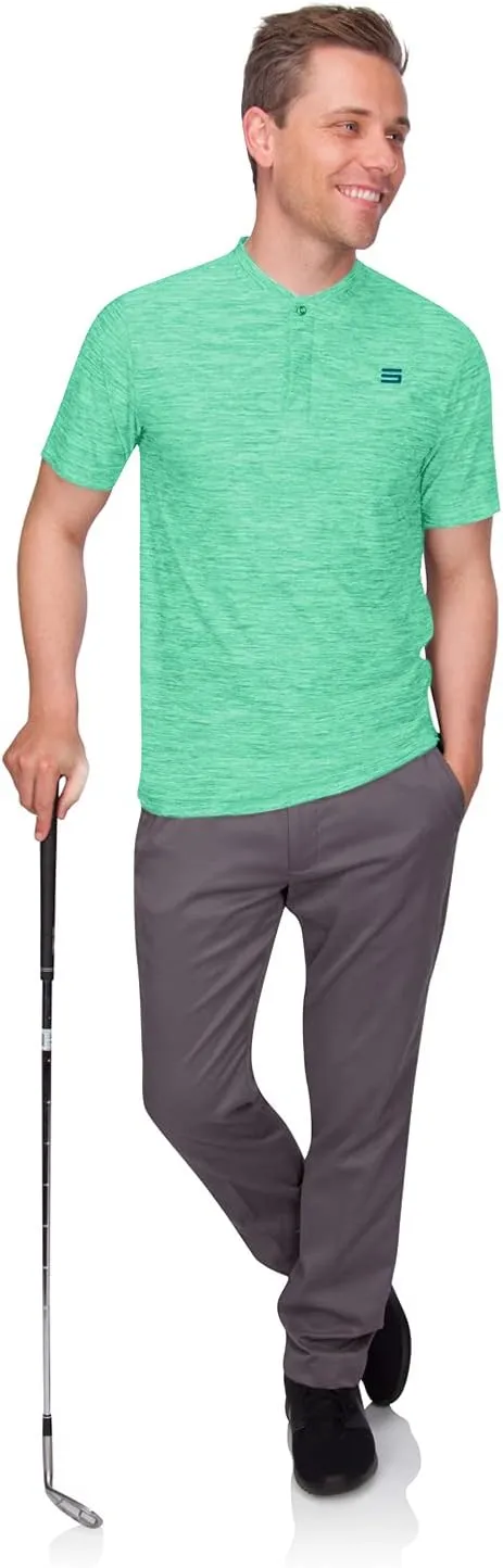 Three Sixty Six Collarless Golf Shirts for Men - Quick Dry Short Sleeve T-Shirt with 4-Way Stretch Fabric & UPF 30