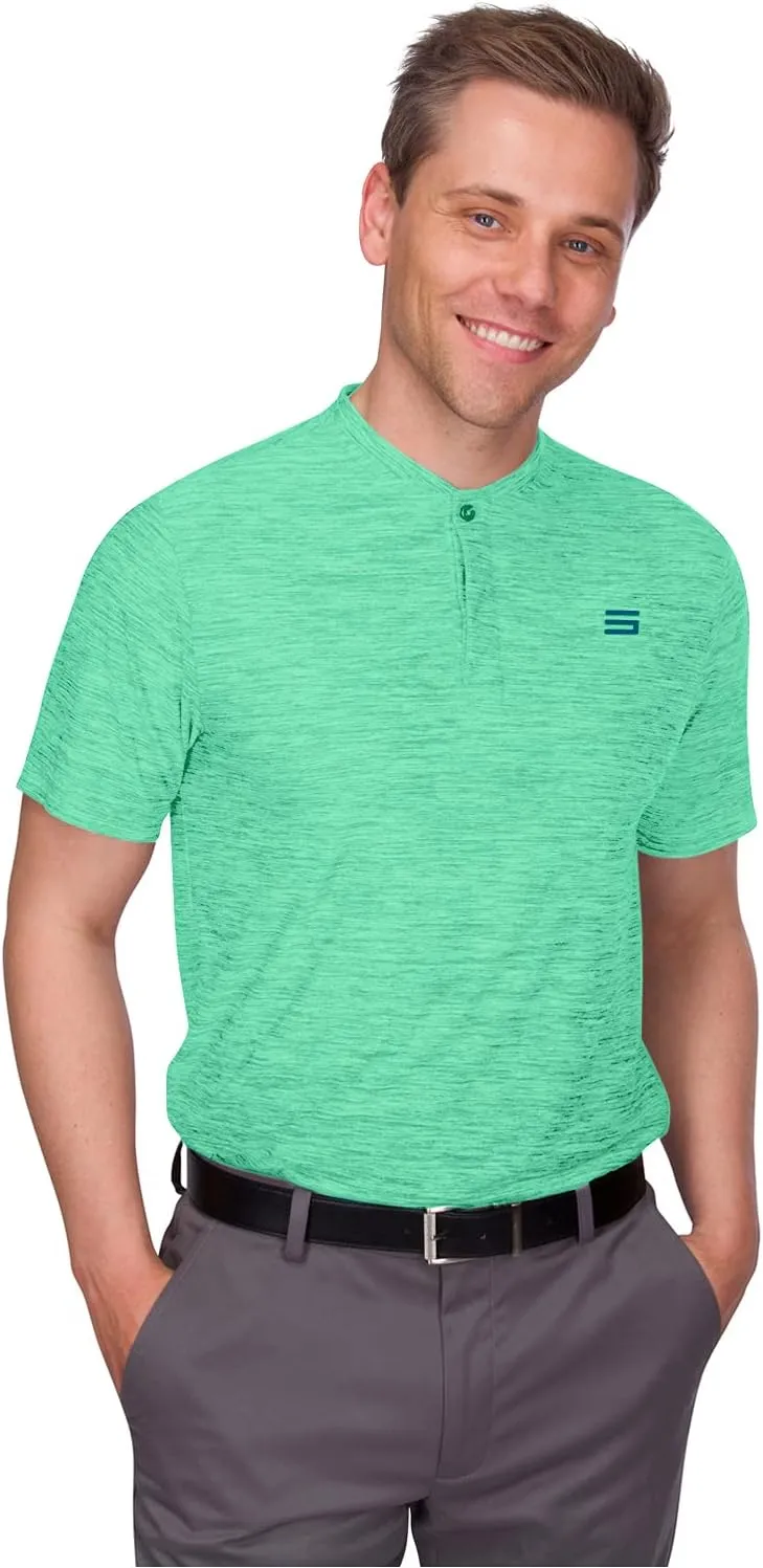 Three Sixty Six Collarless Golf Shirts for Men - Quick Dry Short Sleeve T-Shirt with 4-Way Stretch Fabric & UPF 30