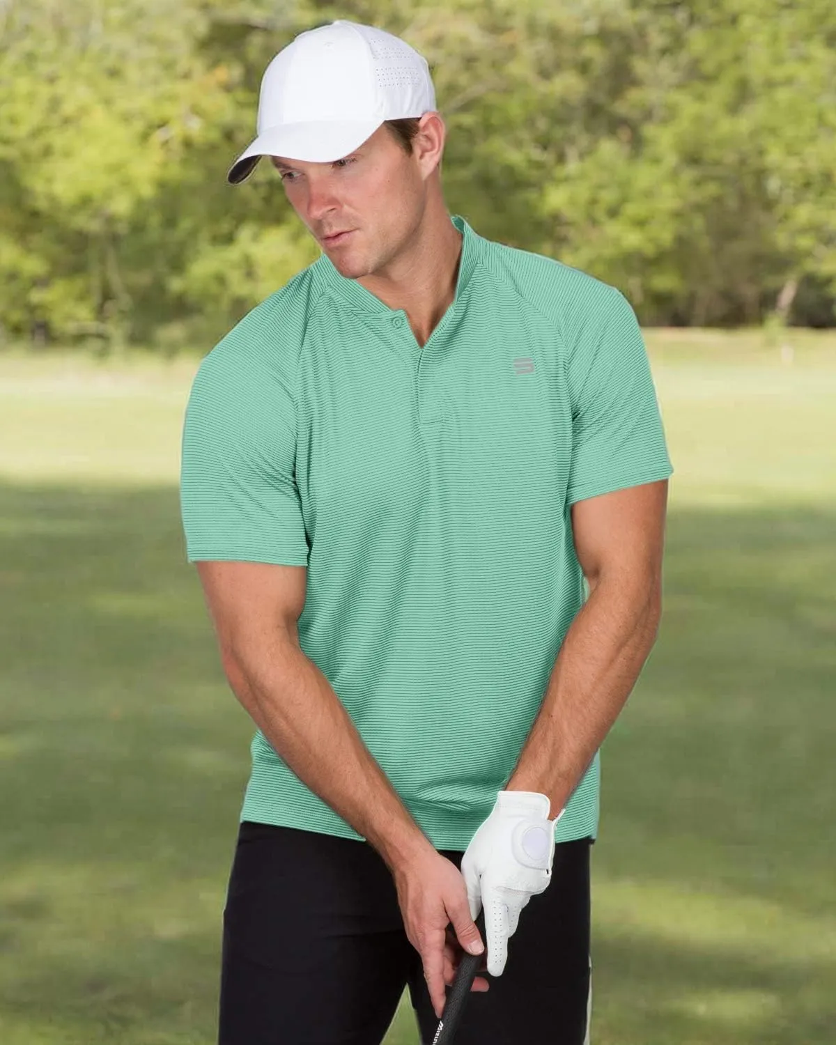 Three Sixty Six Collarless Golf Shirts for Men - Quick Dry Short Sleeve T-Shirt with 4-Way Stretch Fabric & UPF 30