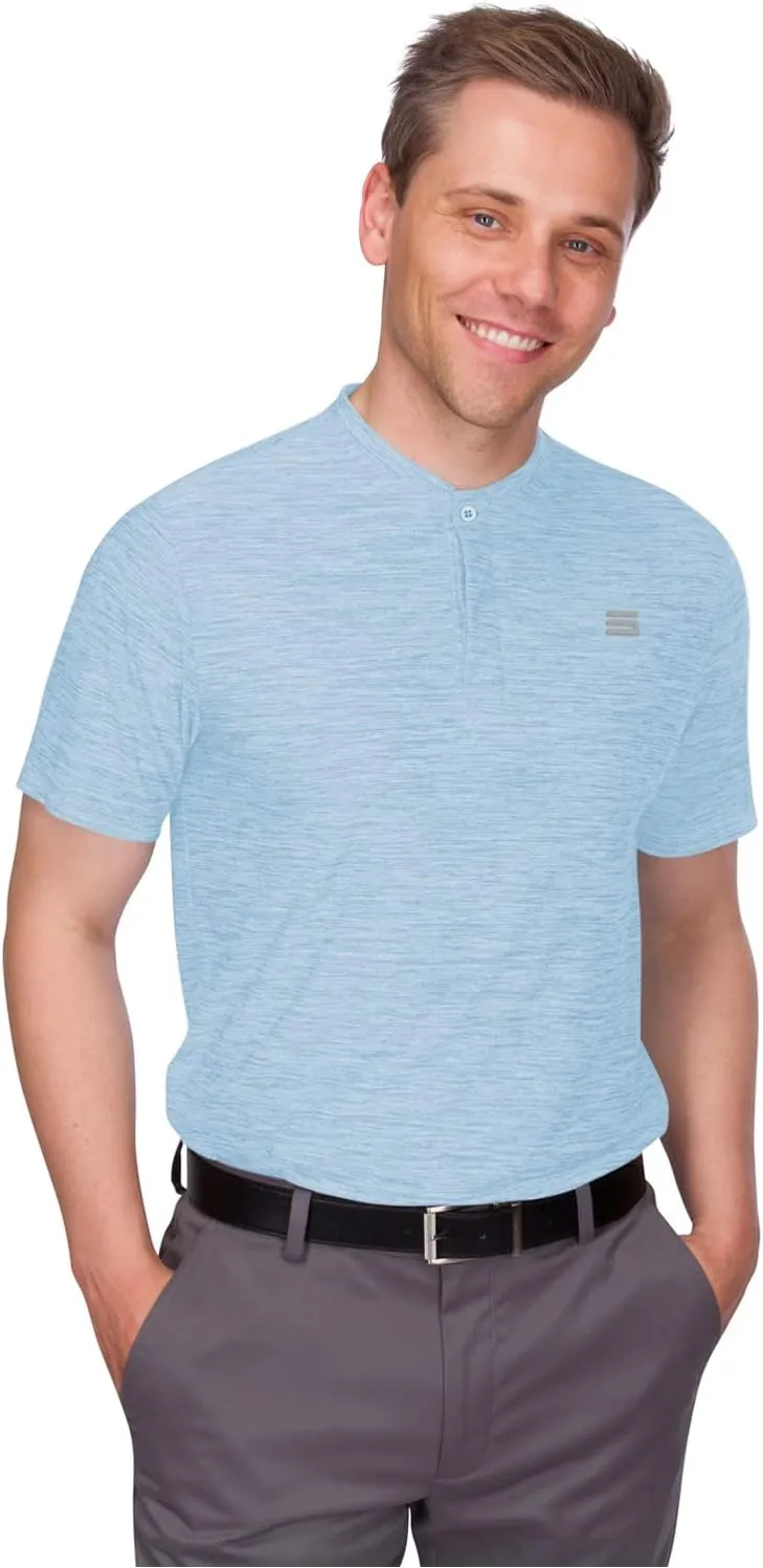 Three Sixty Six Collarless Golf Shirts for Men - Quick Dry Short Sleeve T-Shirt with 4-Way Stretch Fabric & UPF 30