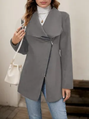 TIAFORD Womens Casual Notched Lapel Wool Blend Coats Zipper Long Sleeve Trench Coat Loose Open Front Winter Jackets