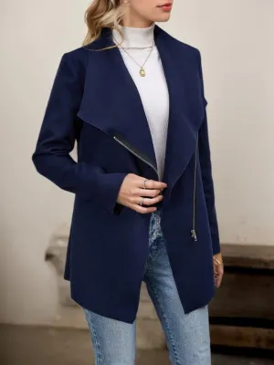TIAFORD Womens Casual Notched Lapel Wool Blend Coats Zipper Long Sleeve Trench Coat Loose Open Front Winter Jackets