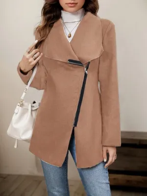 TIAFORD Womens Casual Notched Lapel Wool Blend Coats Zipper Long Sleeve Trench Coat Loose Open Front Winter Jackets