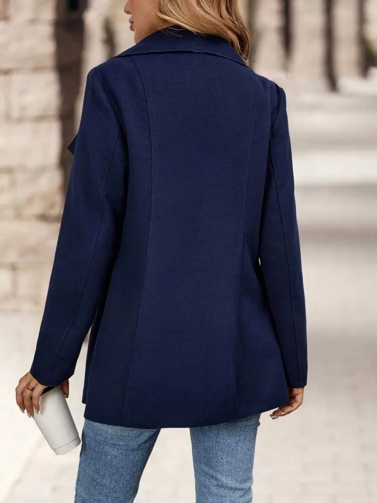 TIAFORD Womens Casual Notched Lapel Wool Blend Coats Zipper Long Sleeve Trench Coat Loose Open Front Winter Jackets