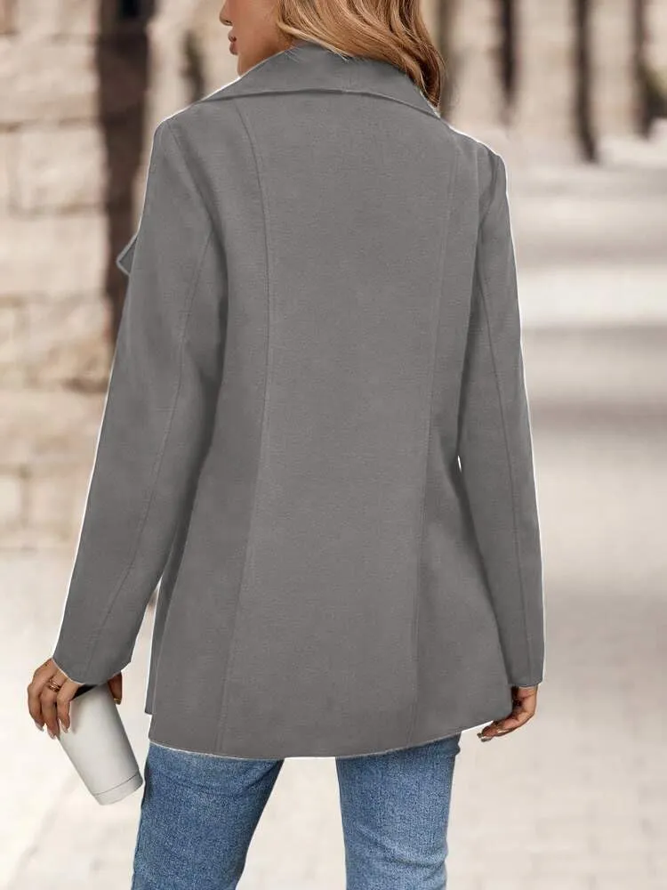 TIAFORD Womens Casual Notched Lapel Wool Blend Coats Zipper Long Sleeve Trench Coat Loose Open Front Winter Jackets