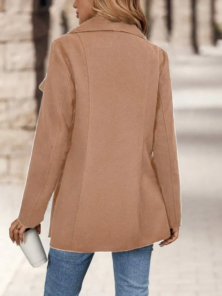 TIAFORD Womens Casual Notched Lapel Wool Blend Coats Zipper Long Sleeve Trench Coat Loose Open Front Winter Jackets