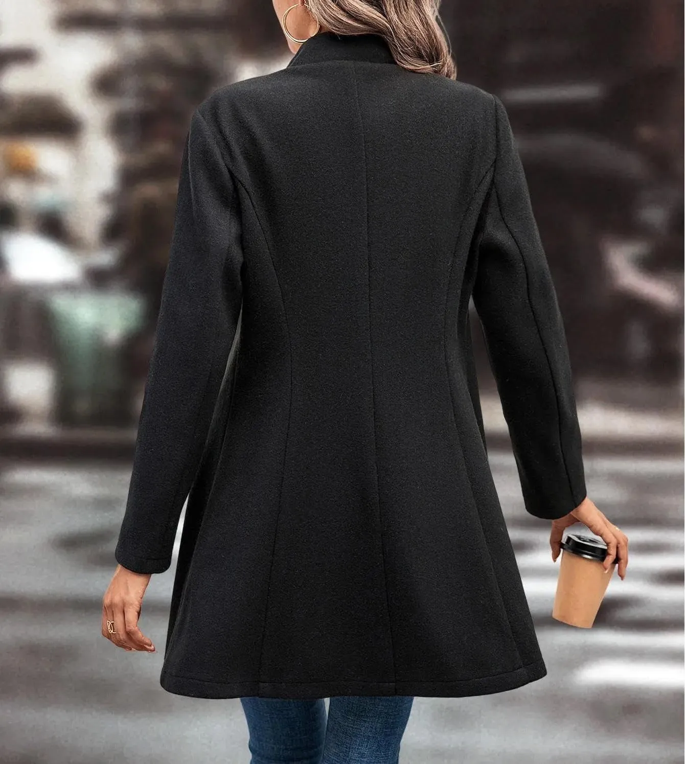 TIAFORD Women's Winter Long Wool Blend Coat Casual Single Breasted Notch Lapel Slim Fit Midi Pea Coats Trench Coat Jackets