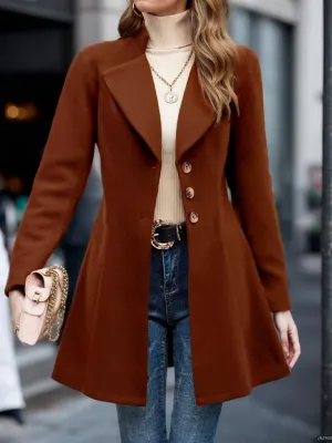 TIAFORD Women's Winter Long Wool Blend Coat Casual Single Breasted Notch Lapel Slim Fit Midi Pea Coats Trench Coat Jackets