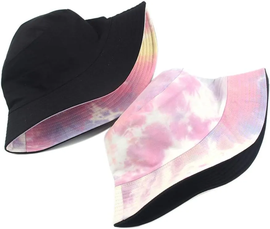 Tie Dye Bucket Hat Reversible Cotton Multicolored Fisherman Cap Packable Sun Hat