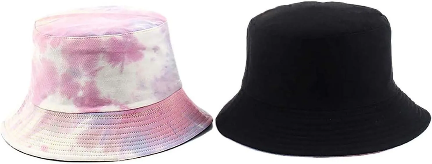 Tie Dye Bucket Hat Reversible Cotton Multicolored Fisherman Cap Packable Sun Hat