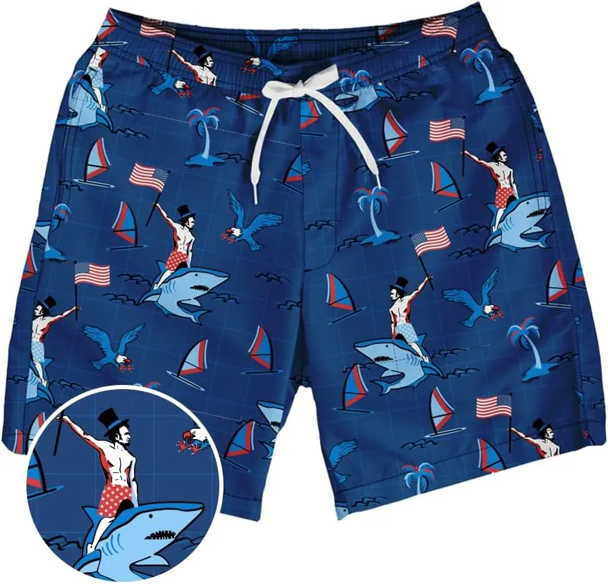 Tipsy Elves Men's USA Swimming Trunks 7'' Inseam 4 Way Stretch Fabric w/Mesh Liner Swim Trunks for Men Bathing Suit