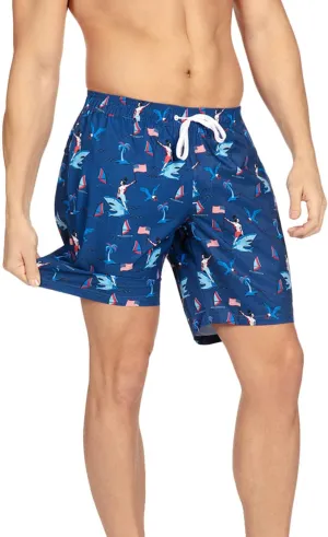 Tipsy Elves Men's USA Swimming Trunks 7'' Inseam 4 Way Stretch Fabric w/Mesh Liner Swim Trunks for Men Bathing Suit