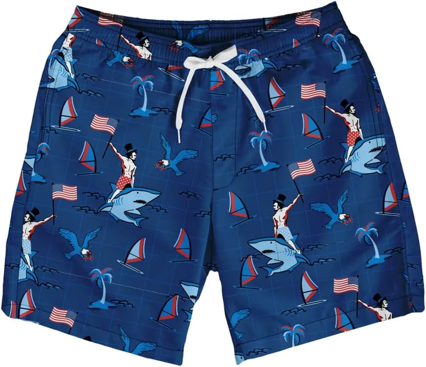 Tipsy Elves Men's USA Swimming Trunks 7'' Inseam 4 Way Stretch Fabric w/Mesh Liner Swim Trunks for Men Bathing Suit