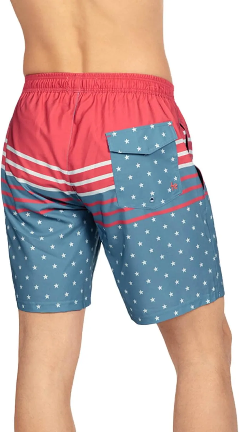 Tipsy Elves Men's USA Swimming Trunks 7'' Inseam 4 Way Stretch Fabric w/Mesh Liner Swim Trunks for Men Bathing Suit