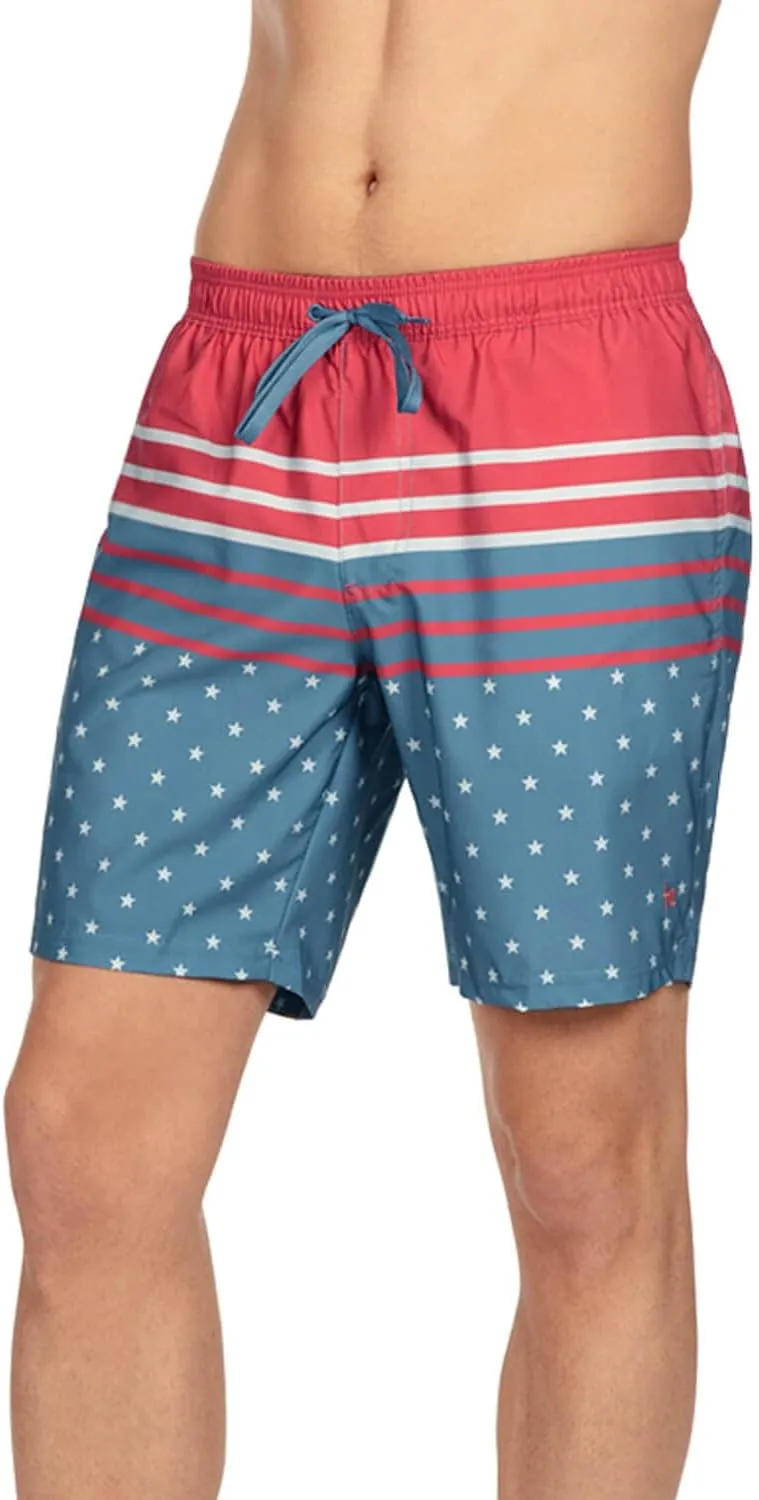 Tipsy Elves Men's USA Swimming Trunks 7'' Inseam 4 Way Stretch Fabric w/Mesh Liner Swim Trunks for Men Bathing Suit