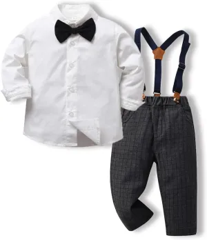 Toddler Boys Gentleman Outfits Long Sleeve White Bowtie Shirts Suspenders Pants Suits Tuxedos