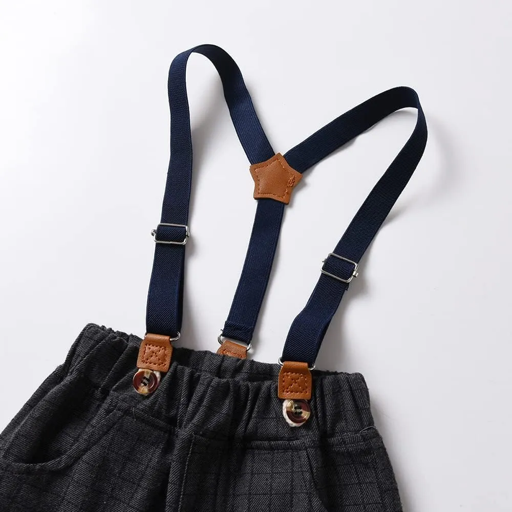 Toddler Boys Gentleman Outfits Long Sleeve White Bowtie Shirts Suspenders Pants Suits Tuxedos