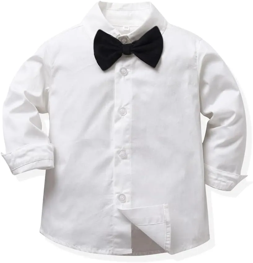Toddler Boys Gentleman Outfits Long Sleeve White Bowtie Shirts Suspenders Pants Suits Tuxedos