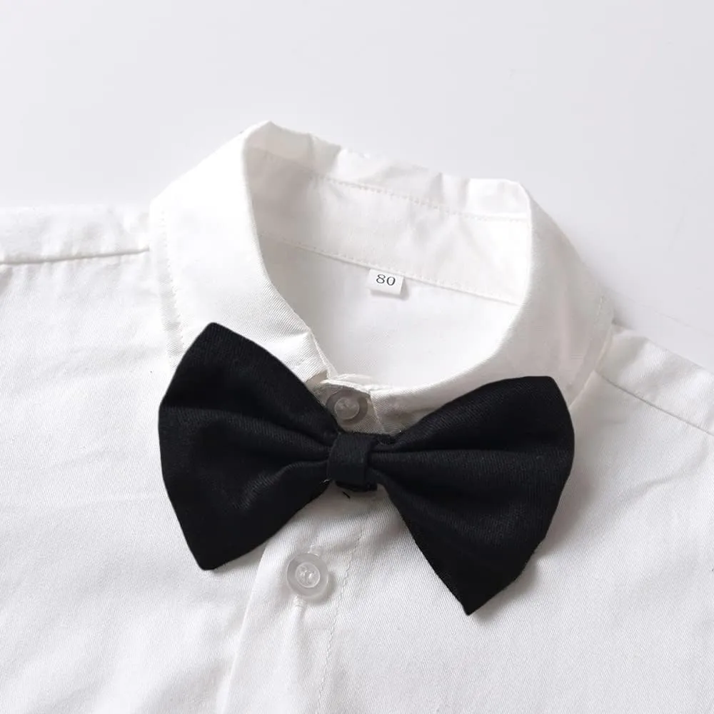 Toddler Boys Gentleman Outfits Long Sleeve White Bowtie Shirts Suspenders Pants Suits Tuxedos