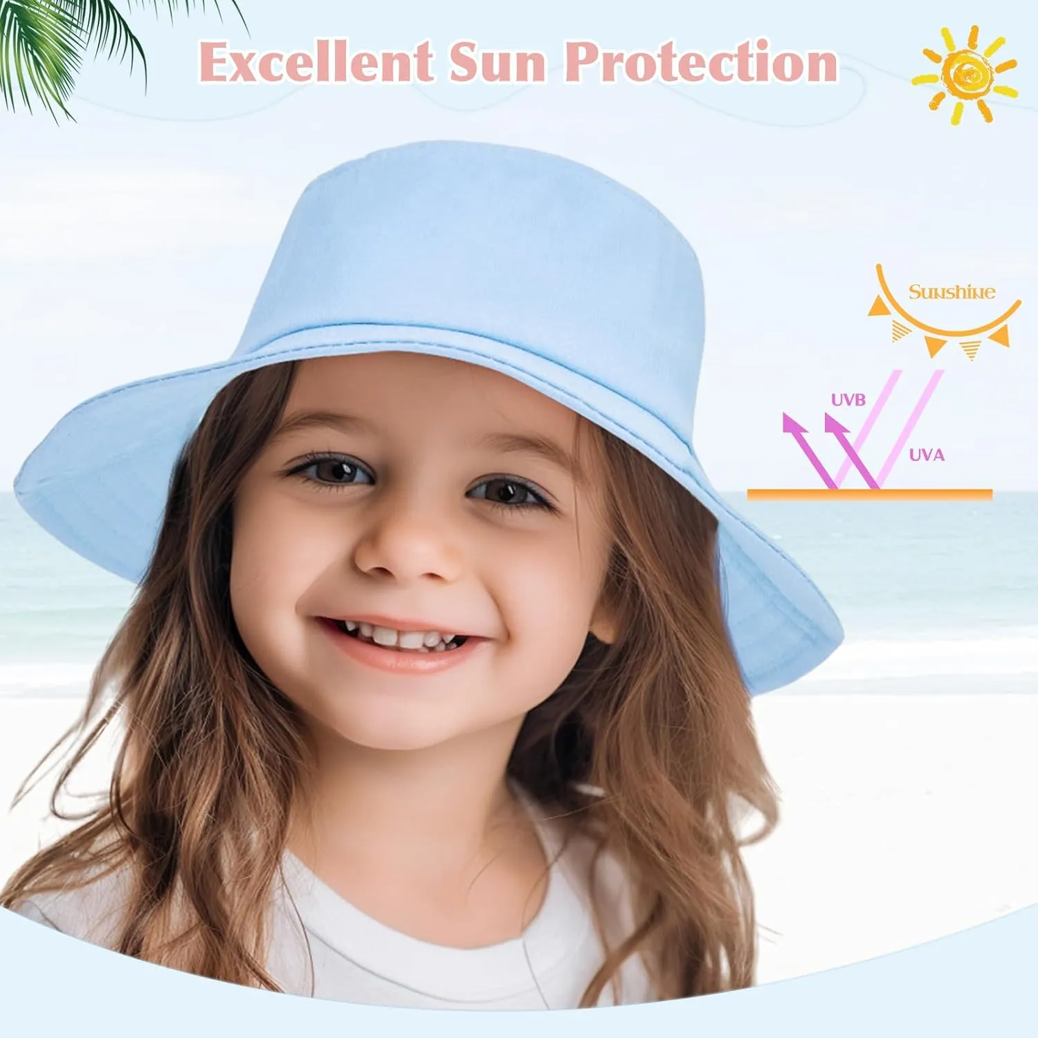 Toddler Sun Hat Sun Protection Kids Bucket Hat Toddler Beach Hats for Girls Boys Swim Cap