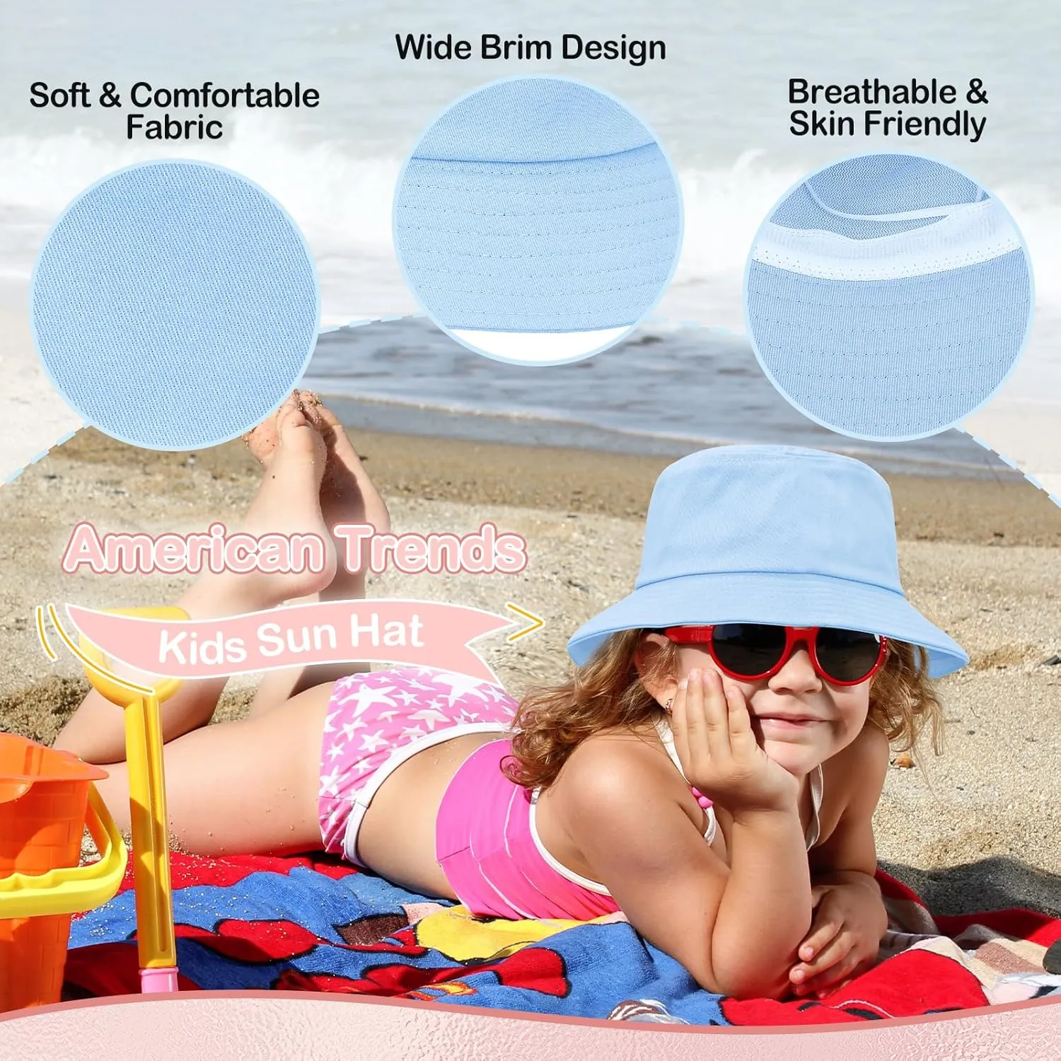Toddler Sun Hat Sun Protection Kids Bucket Hat Toddler Beach Hats for Girls Boys Swim Cap