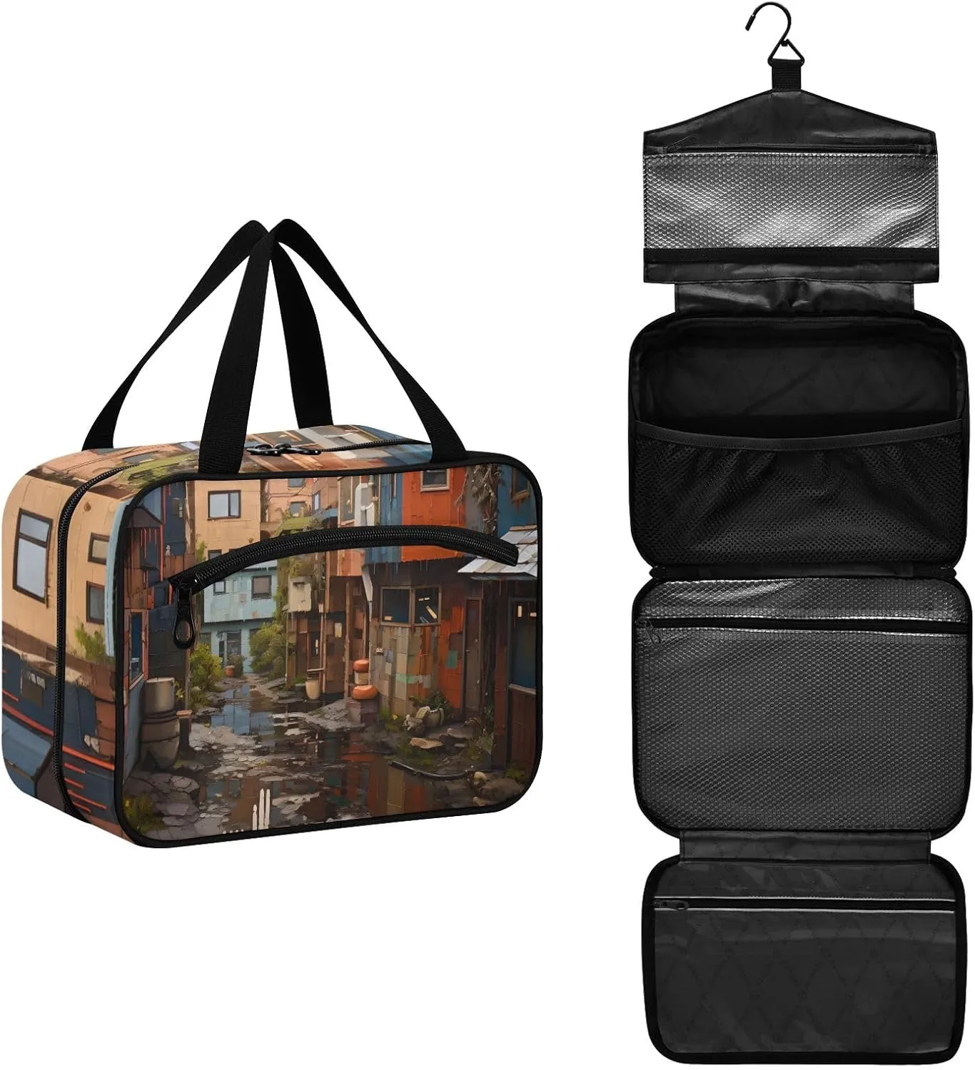 Toiletry Bag City Alley in The Rain Hanging Makeup Organizer Water Resistant Cosmetic Bag