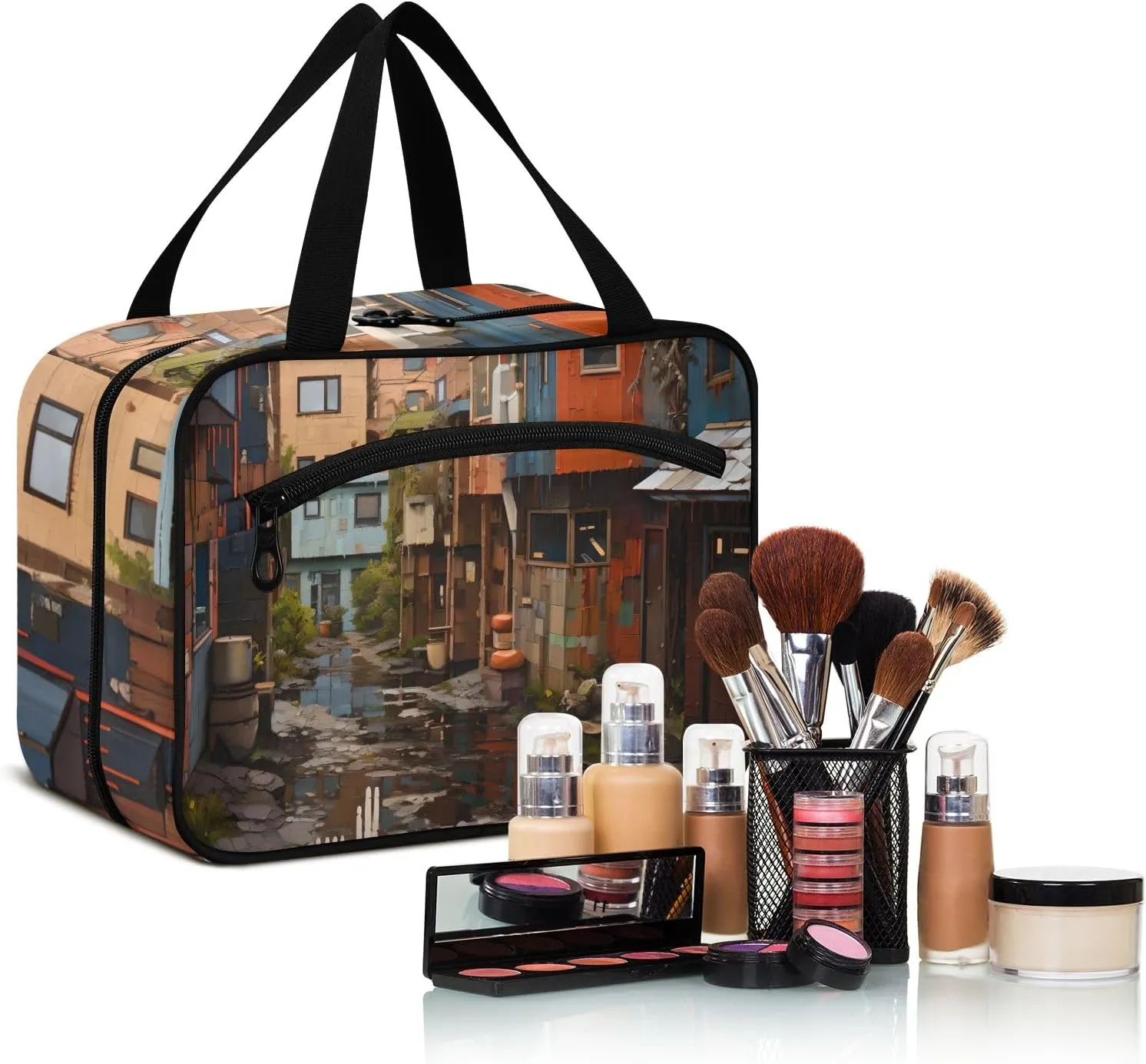 Toiletry Bag City Alley in The Rain Hanging Makeup Organizer Water Resistant Cosmetic Bag