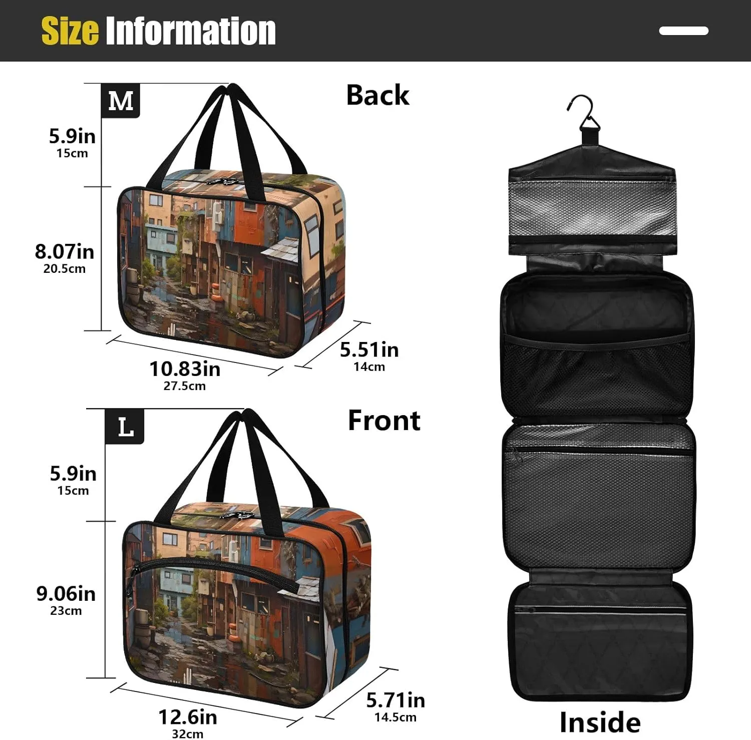 Toiletry Bag City Alley in The Rain Hanging Makeup Organizer Water Resistant Cosmetic Bag