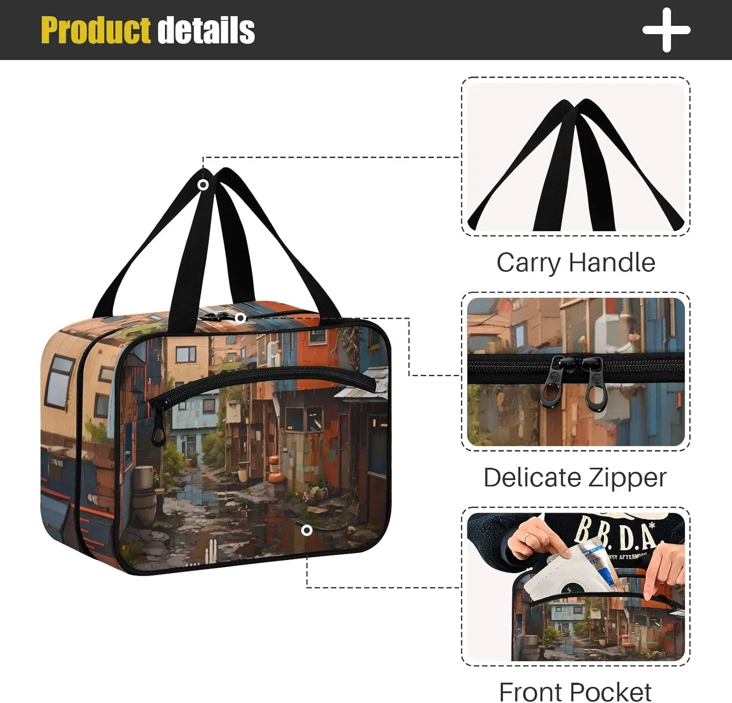 Toiletry Bag City Alley in The Rain Hanging Makeup Organizer Water Resistant Cosmetic Bag